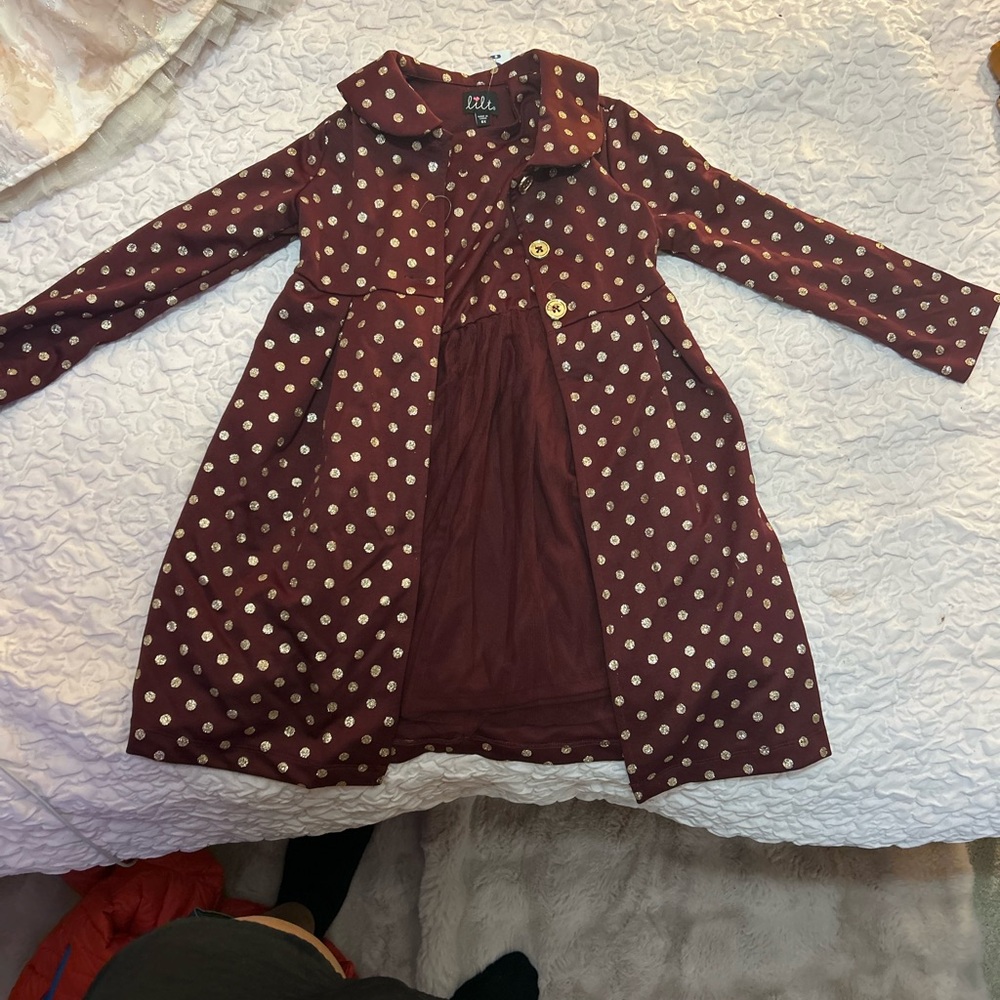 LuLaRoe Burgundy Polka Dot Trench Coat